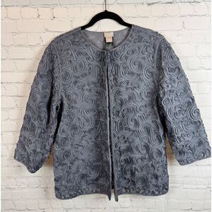 CHICO'S Travelers gray soutache embroidered swirl semi-sheer jacket 2 (12/14)